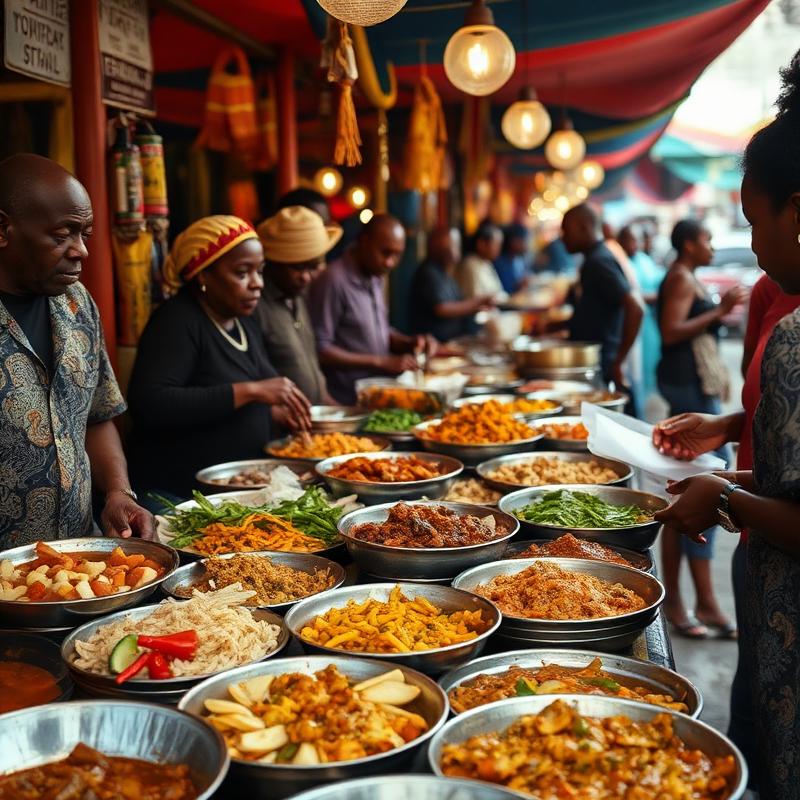 Vibrant South African food market with colourful dishes